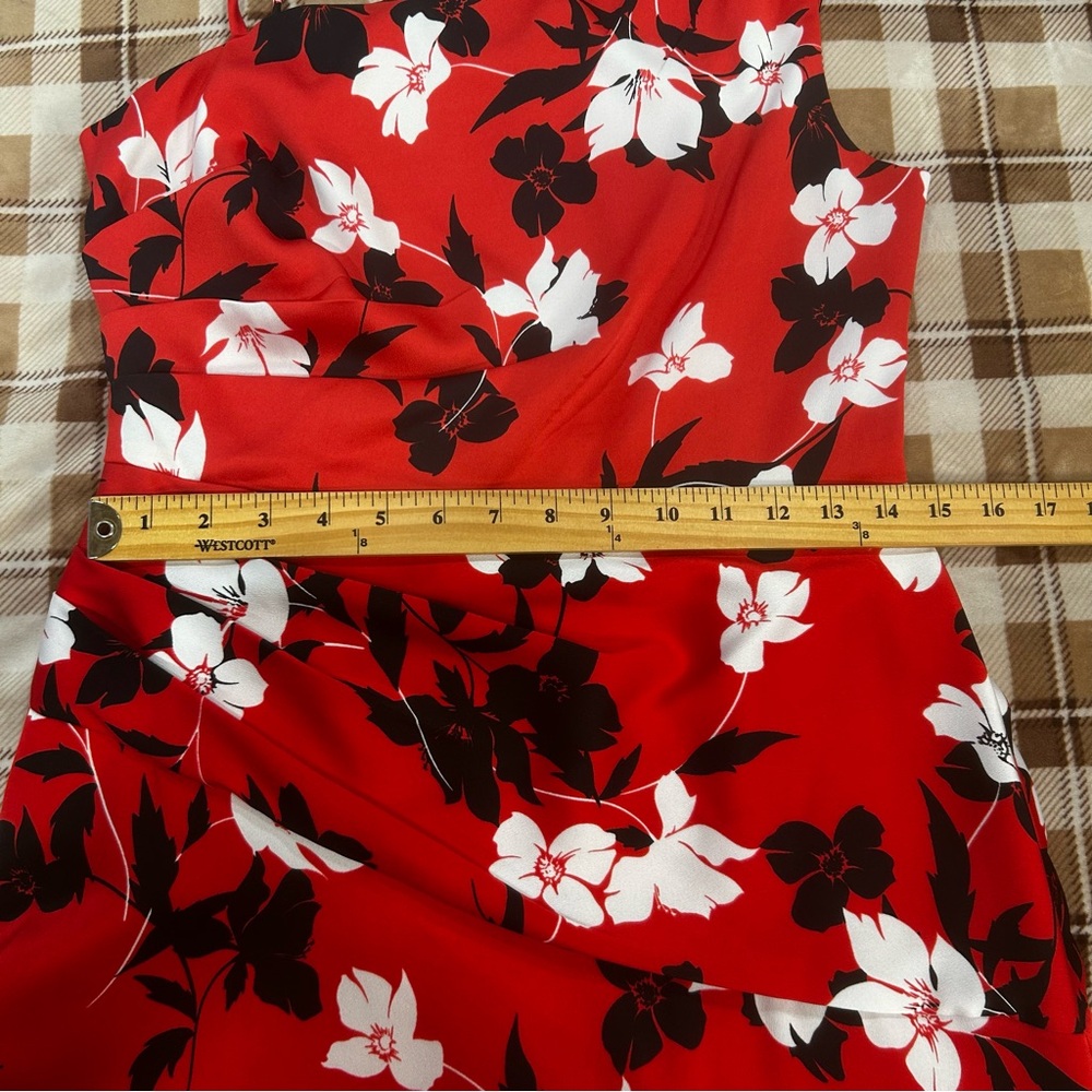 BCBG MAXAZRIA floral dress midi red/black NEW womens medium fancy wedding romant - Picture 8 of 16